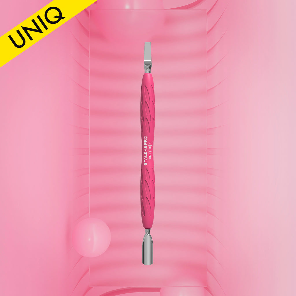 Pousse-cuticules avec manche en silicone "Gummy" UNIQ 10 TYPE 5 (Poussoir rond étroit + Lame large)
