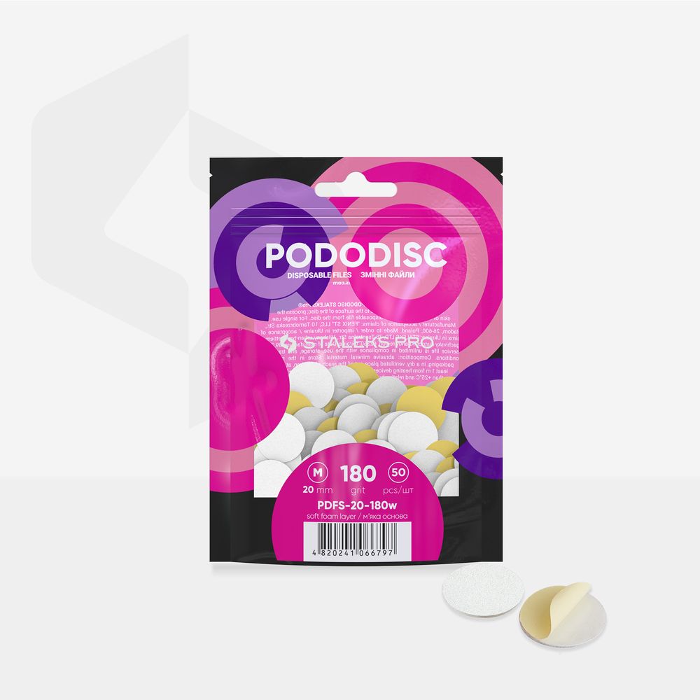 Limes à usage unique blanches pour disque de pédicure souple PODODISC STALEKS PRO M (50 pièces) Grain 180