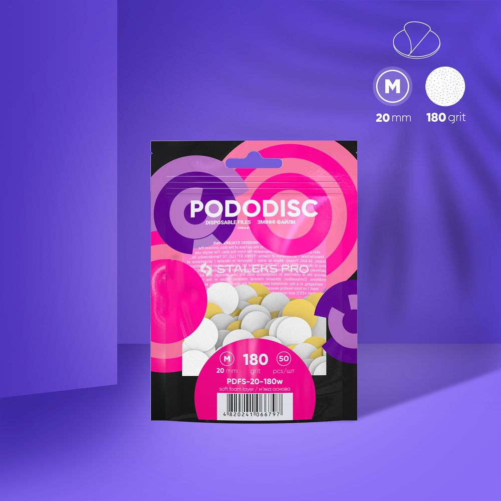 Limes à usage unique blanches pour disque de pédicure souple PODODISC STALEKS PRO M (50 pièces) Grain 180