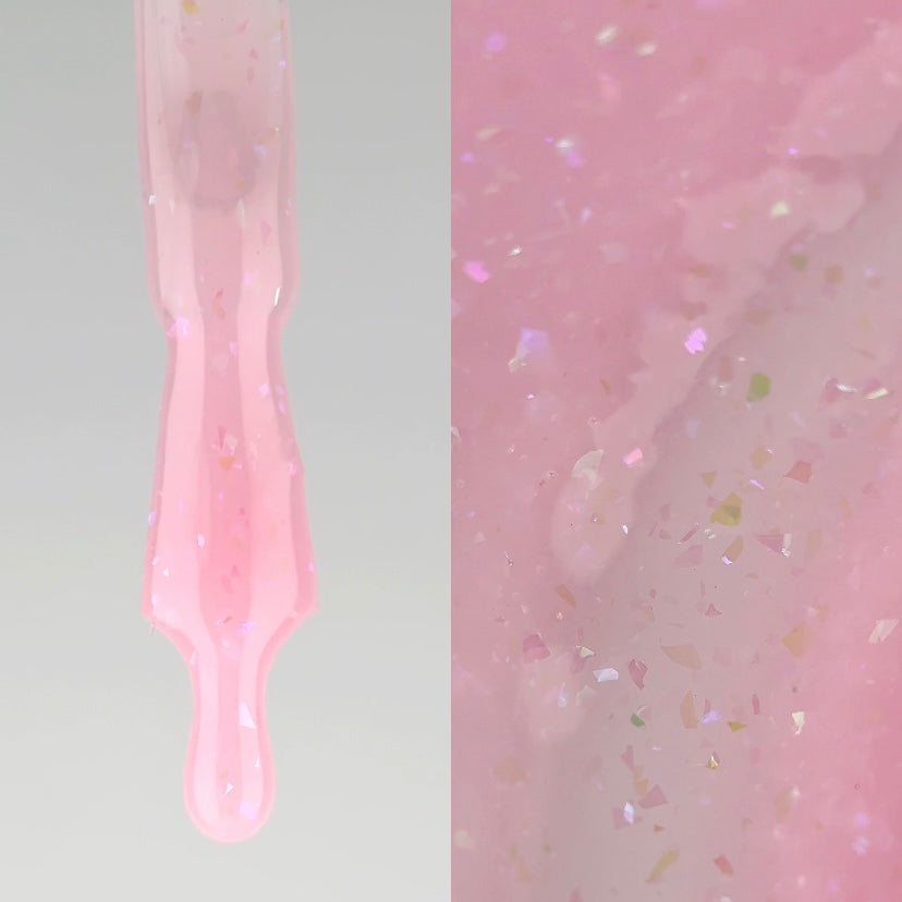 NAILSOFTHEDAY Cover Base 34 Potal – Base coat rose pâle avec feuilles de Potal holographiques pour ongles, 10 ml.