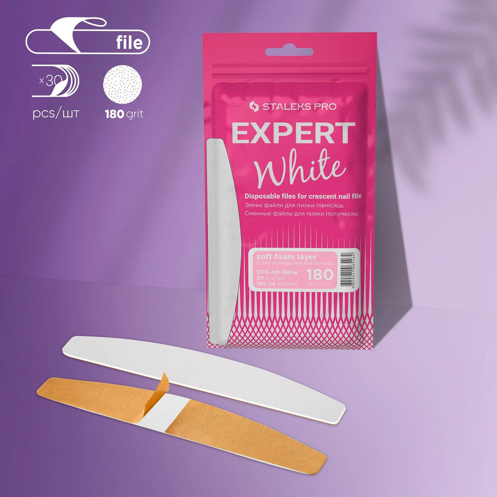 STALEKS EXPERT 40 | Adhesive Nail Files for Crescent Base | 180 Grit | 30 pcs | DFE-40-180w