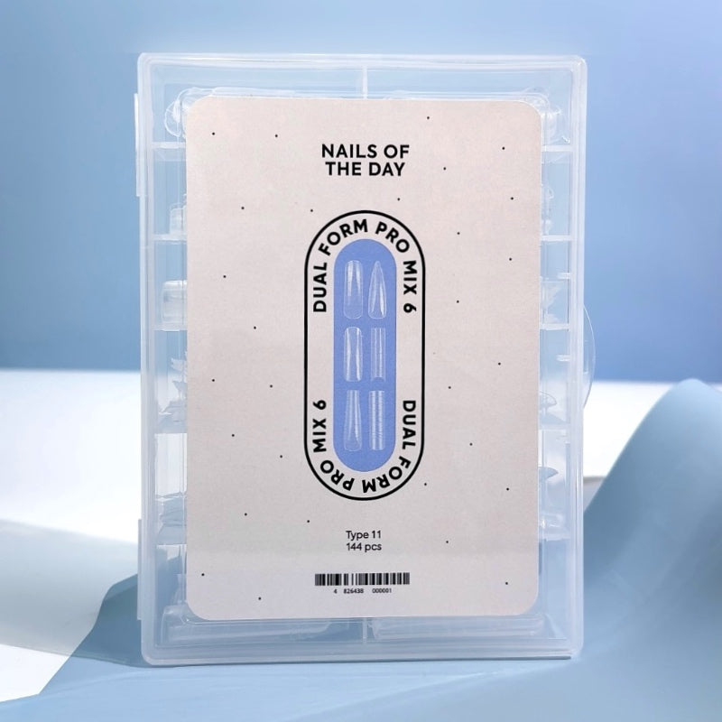 NAILSOFTHEDAY Dual Form Pro Mix 6 (Type 11) – Set of upper nail forms (6 types × 12 sizes), 144 pieces.