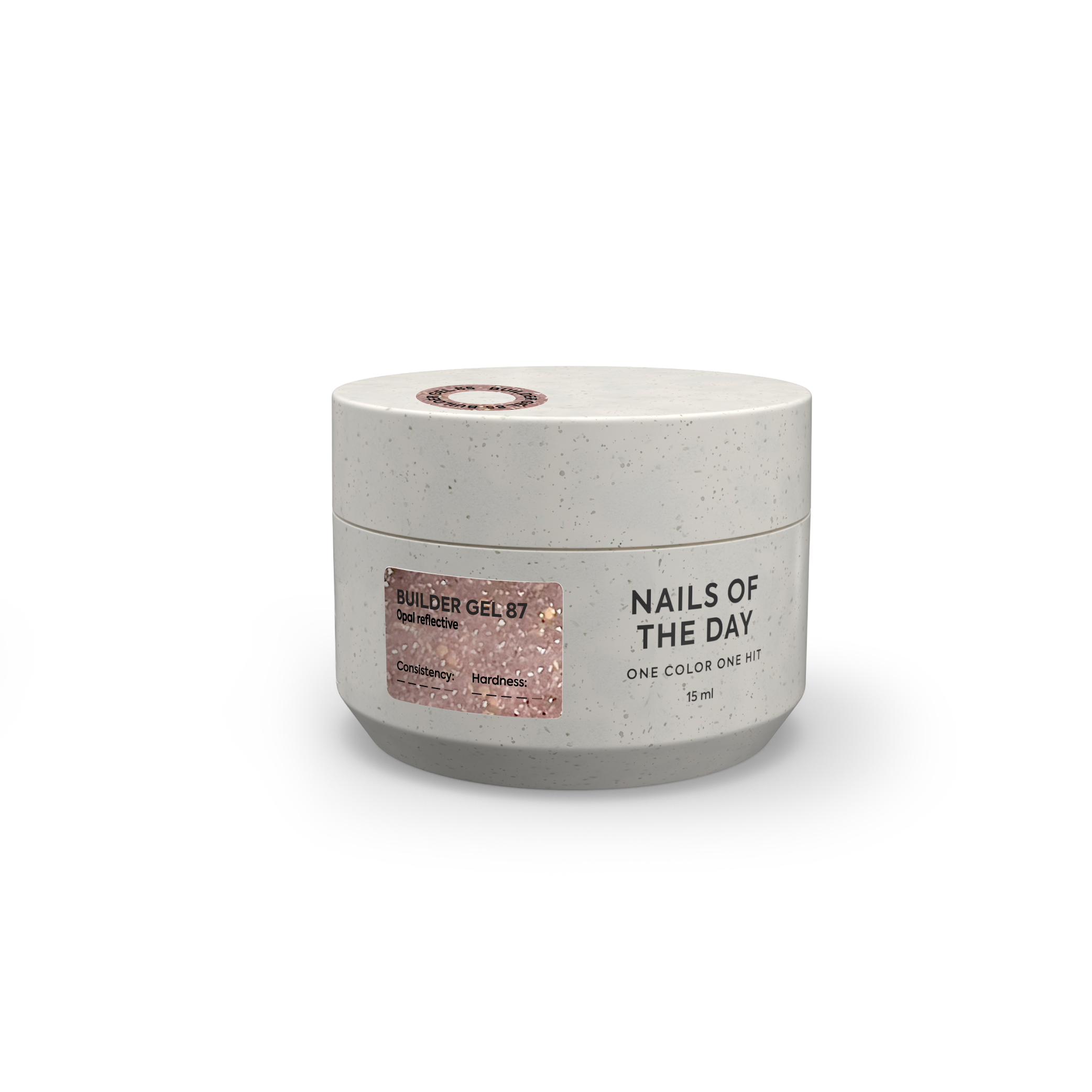 NAILSOFTHEDAY Builder Gel 87 – gel de construction nude chaud, réfléchissant la lumière avec un chatoiement opalescent pour l'extension des ongles.