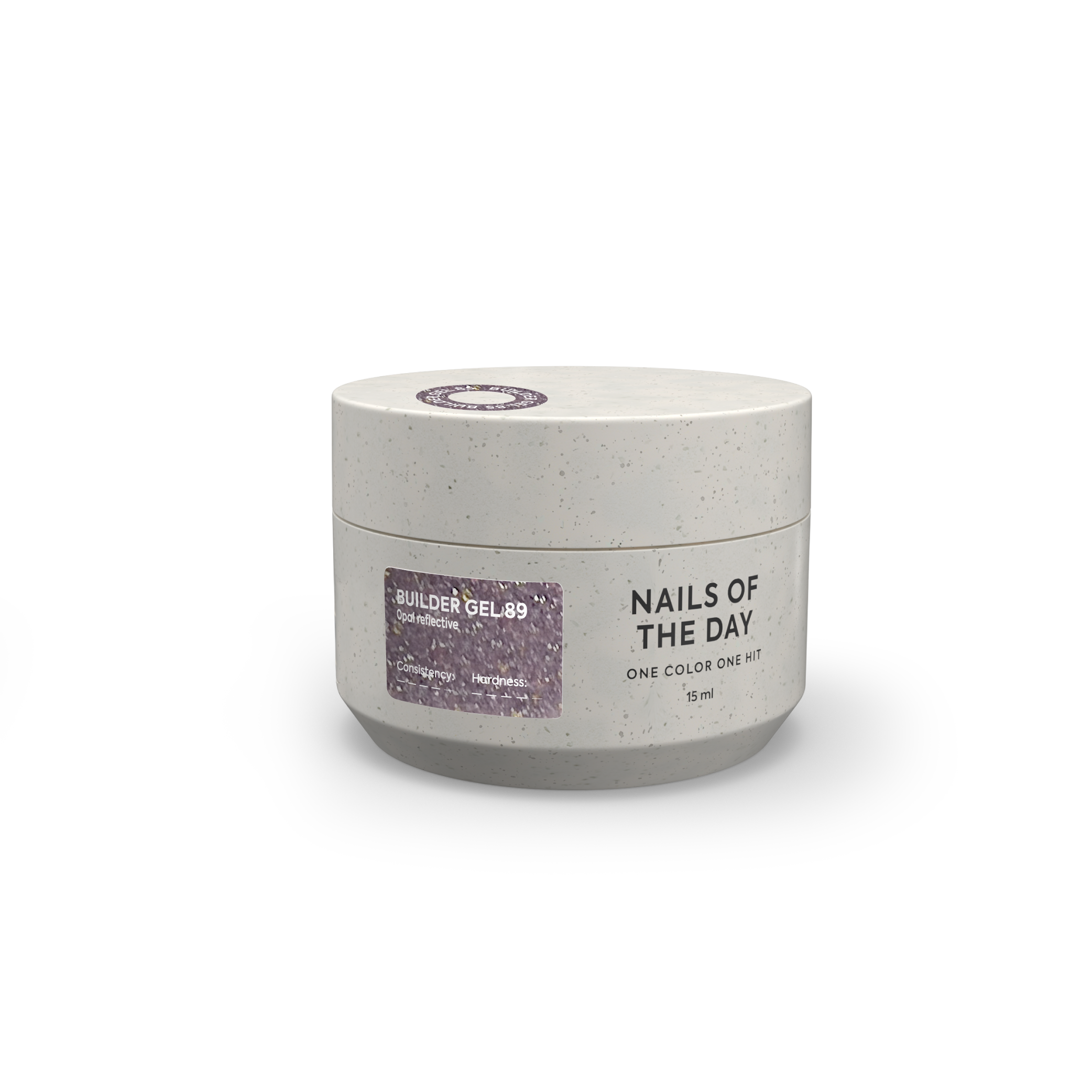 NAILSOFTHEDAY Builder Gel 89 – gel de construction lavande froid, réfléchissant la lumière, avec un éclat opalescent pour l'extension des ongles.