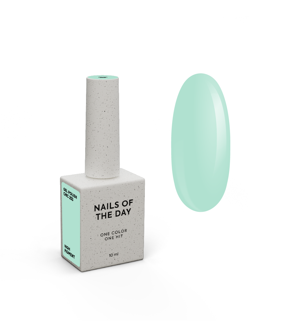NAILSOFTHEDAY Gel Polish Chic 253 – pastel turquoise gel nail polish, opaque in one coat.
