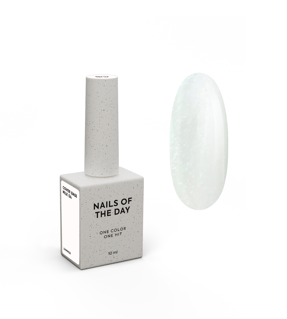 NAILSOFTHEDAY Cover Base Milk 04 Shimmer – milky base coat with silver shimmer for nails, 10 ml.