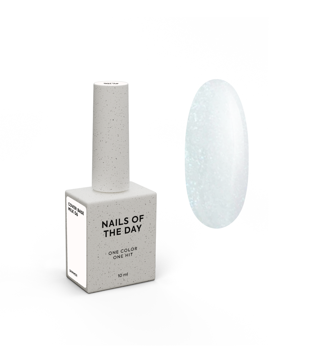 NAILSOFTHEDAY Cover Base Milk 06 Shimmer – semi-transparent milky base coat with blue shimmer for nails, 10 ml.