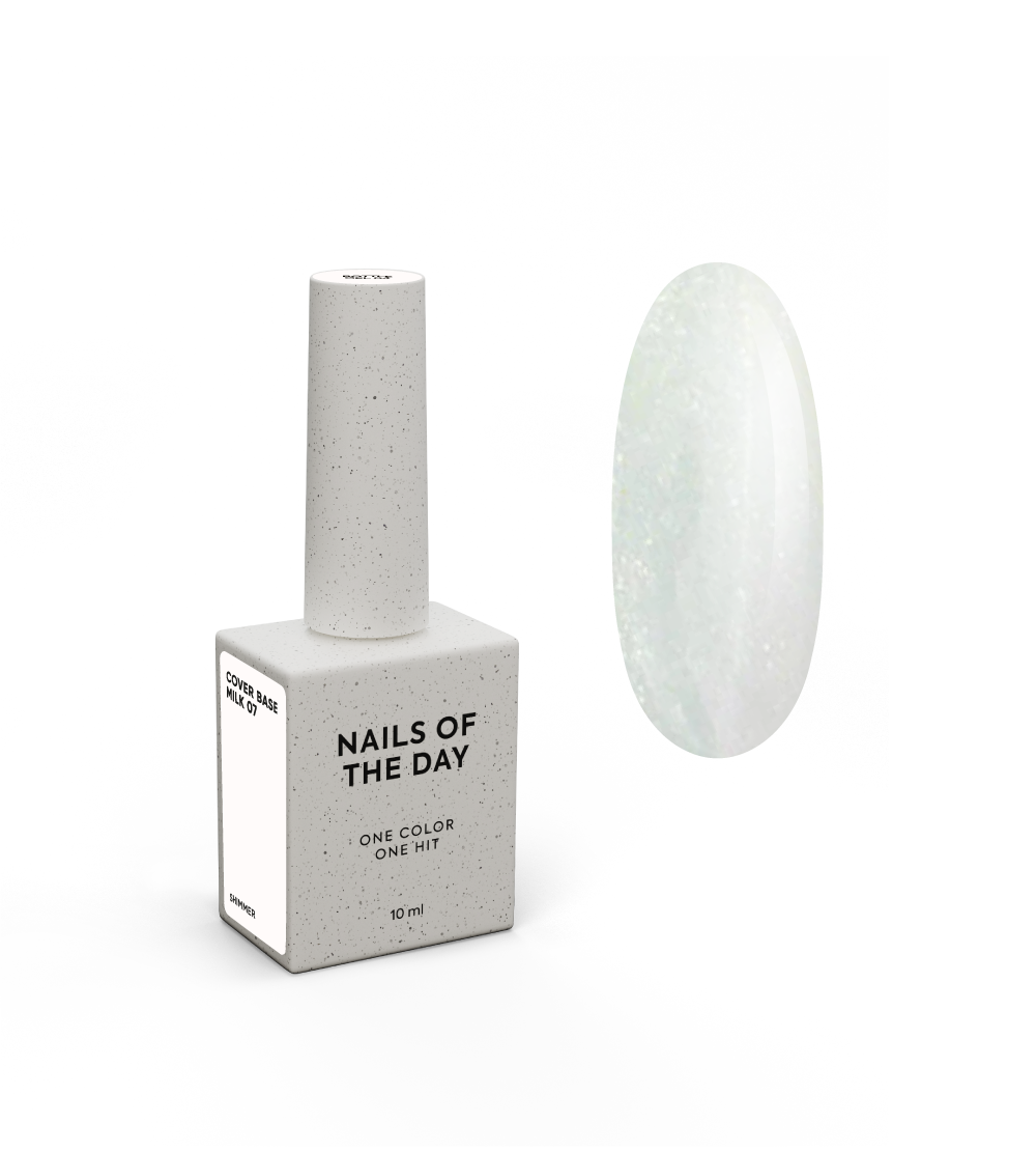 NAILSOFTHEDAY Cover Base Milk 07 Shimmer – base laiteuse semi-transparente avec des paillettes dorées pour les ongles, 10 ml.
