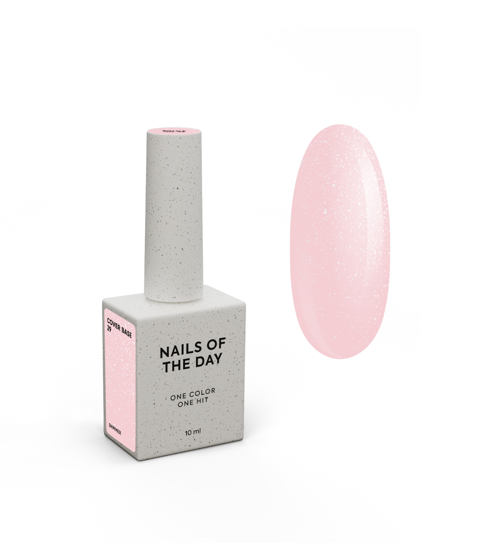 NAILSOFTHEDAY Cover Base 29 Shimmer – Base semi-transparente nude délicate avec des paillettes argentées pour les ongles, 10 ml.