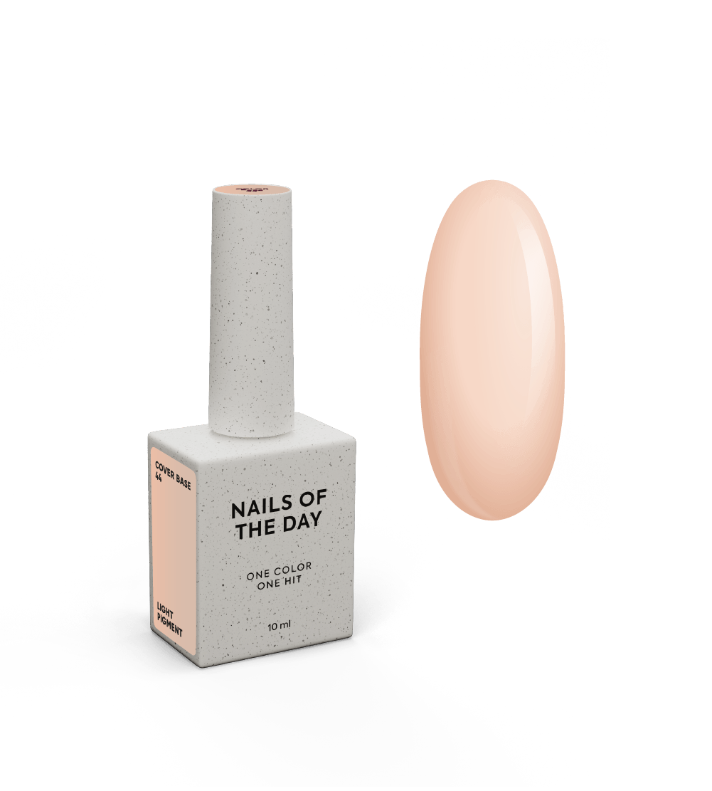NAILSOFTHEDAY Cover Base 44 Light Pigment – leicht pigmentierte halbtransparente pfirsichfarbene Basisbeschichtung für Nägel, 10 ml.