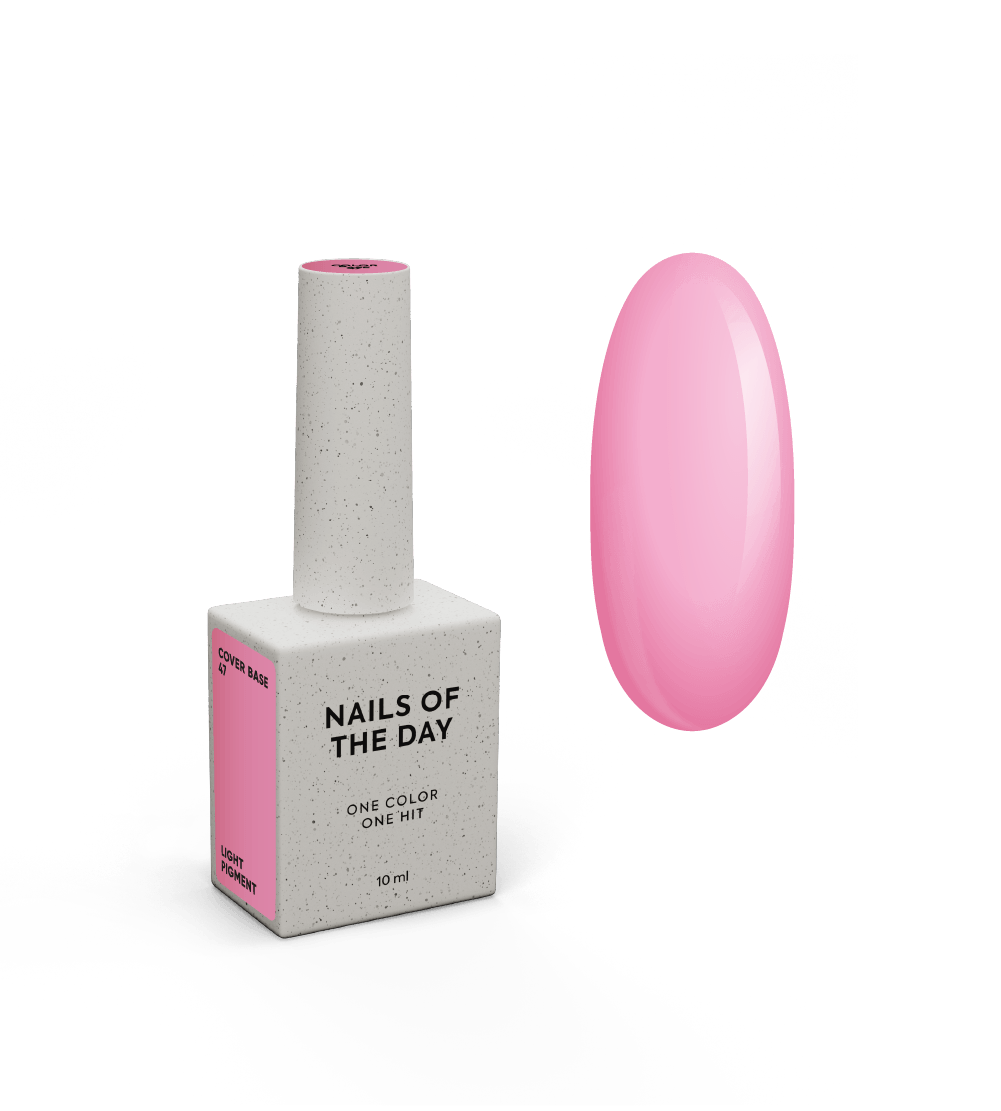 NAILSOFTHEDAY Cover Base 47 Light Pigment – leicht pigmentierte halbtransparente kräftig rosafarbene Basisbeschichtung für Nägel, 10 ml.