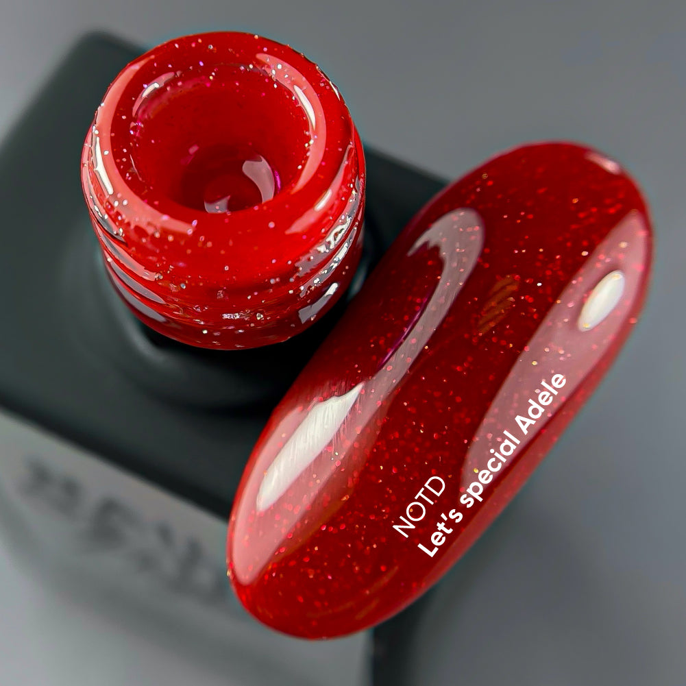 NAILSOFTHEDAY Gel Polish Adele – red gel nail polish with shimmer, opaque in one coat.