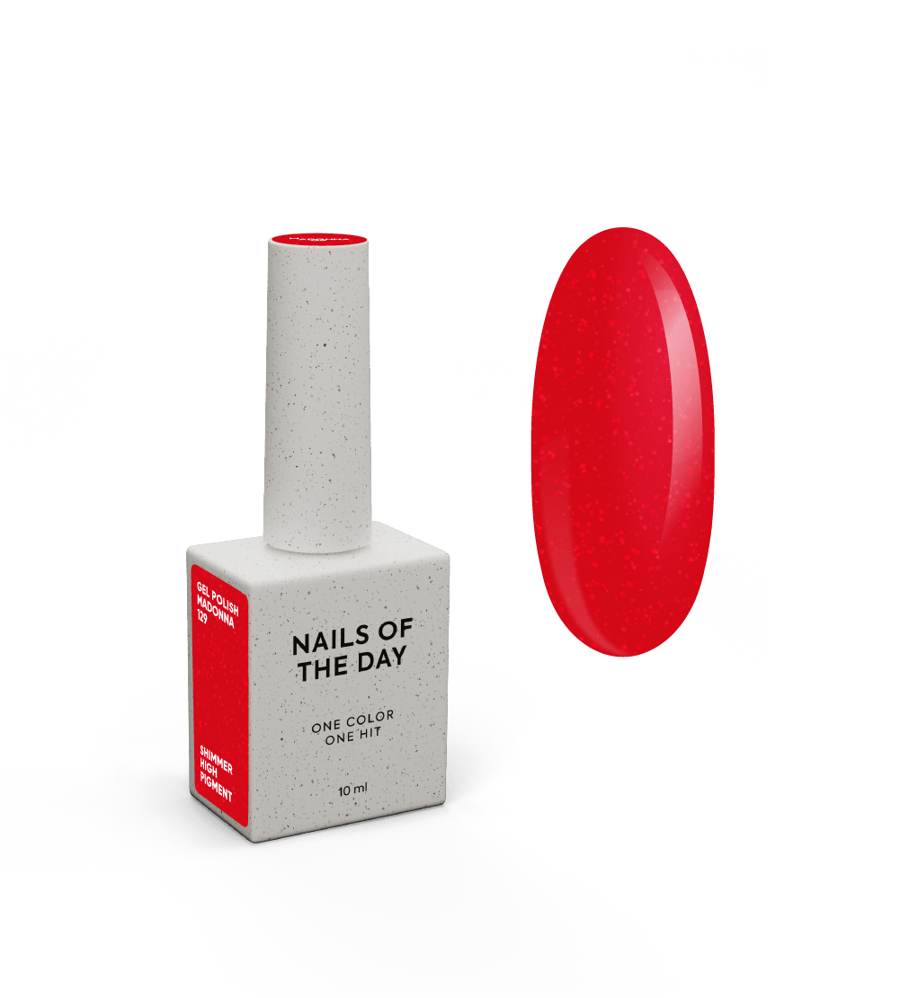 NAILSOFTHEDAY Gel Polish Madonna – roter Glitzer-Gel-Nagellack, deckend in einer Schicht.