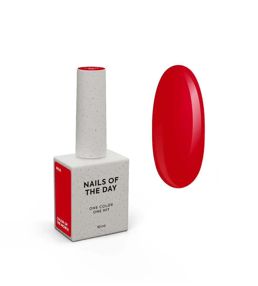 NAILSOFTHEDAY Color of the Month March 2026 Wild – intensely vibrant red gel nail polish, opaque in one coat.