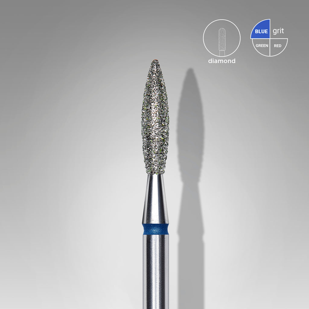 Fraise diamantée "Flamme" bleue, diamètre 2,3 mm / partie travaillante 10 mm