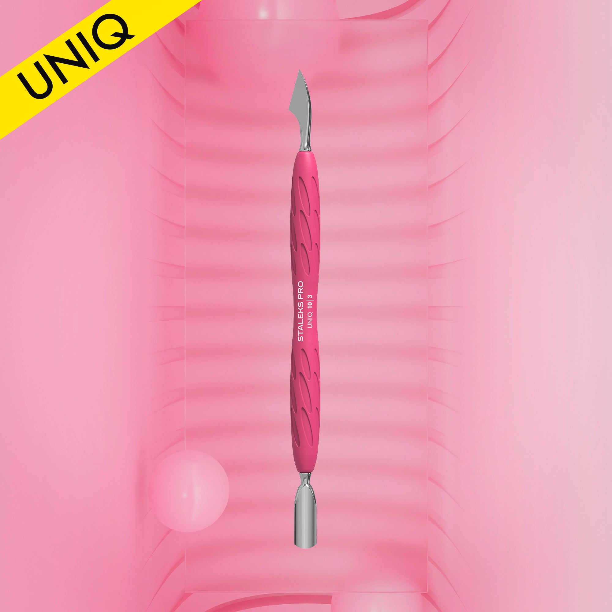 Nagelhautschieber Mit Silikongriff "Gummy" UNIQ 10 TYP 3 (Schmaler Runder Schieber + Beil)