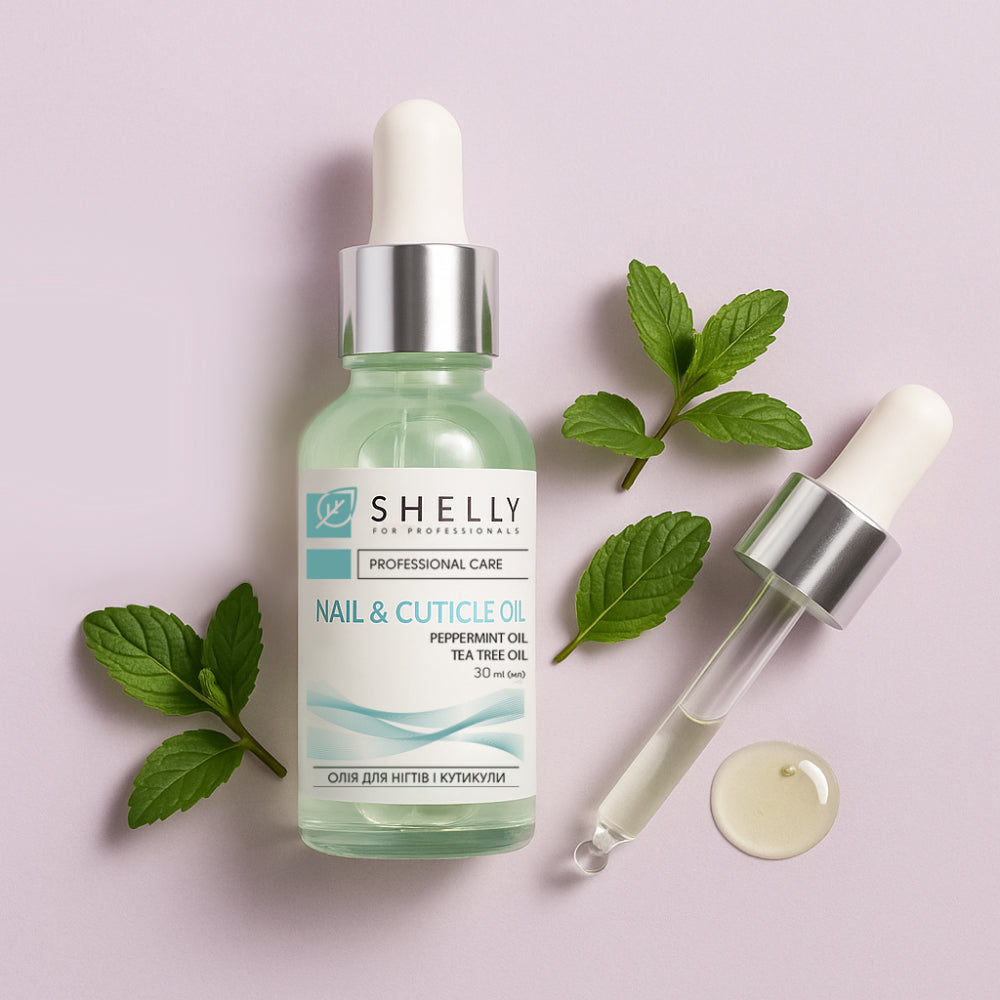 Huile pour les ongles et les cuticules Shelly à l'extrait de menthe marocaine et à l'huile d'arbre à thé.