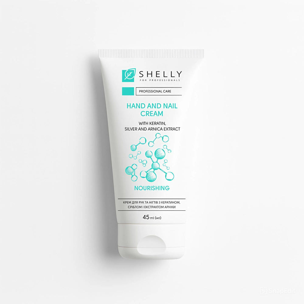 Shelly Hand and Nail Cream with Keratin, Silver, and Arnica Extract.